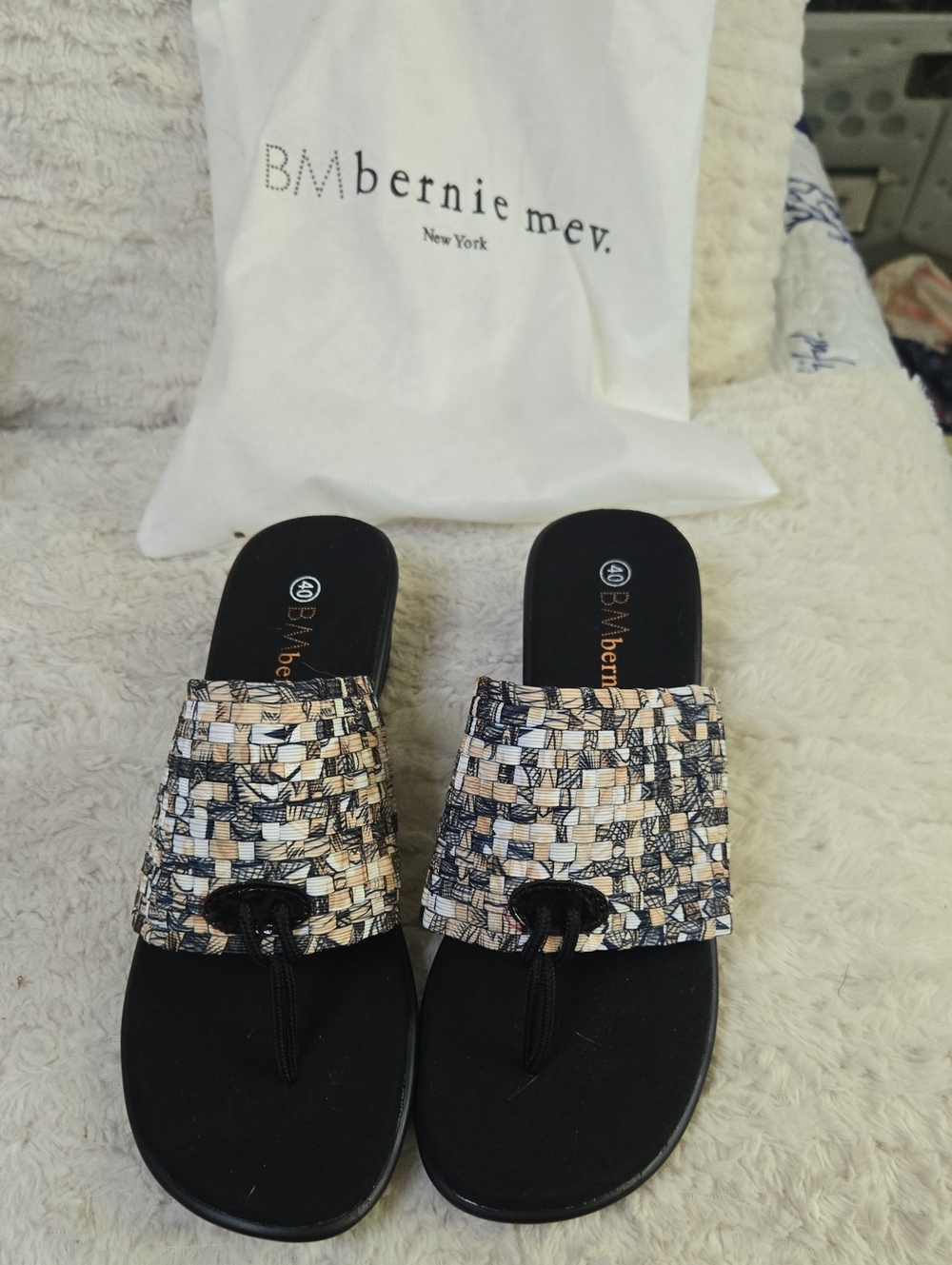 Bernie Mev Black Woven Slide Sandals